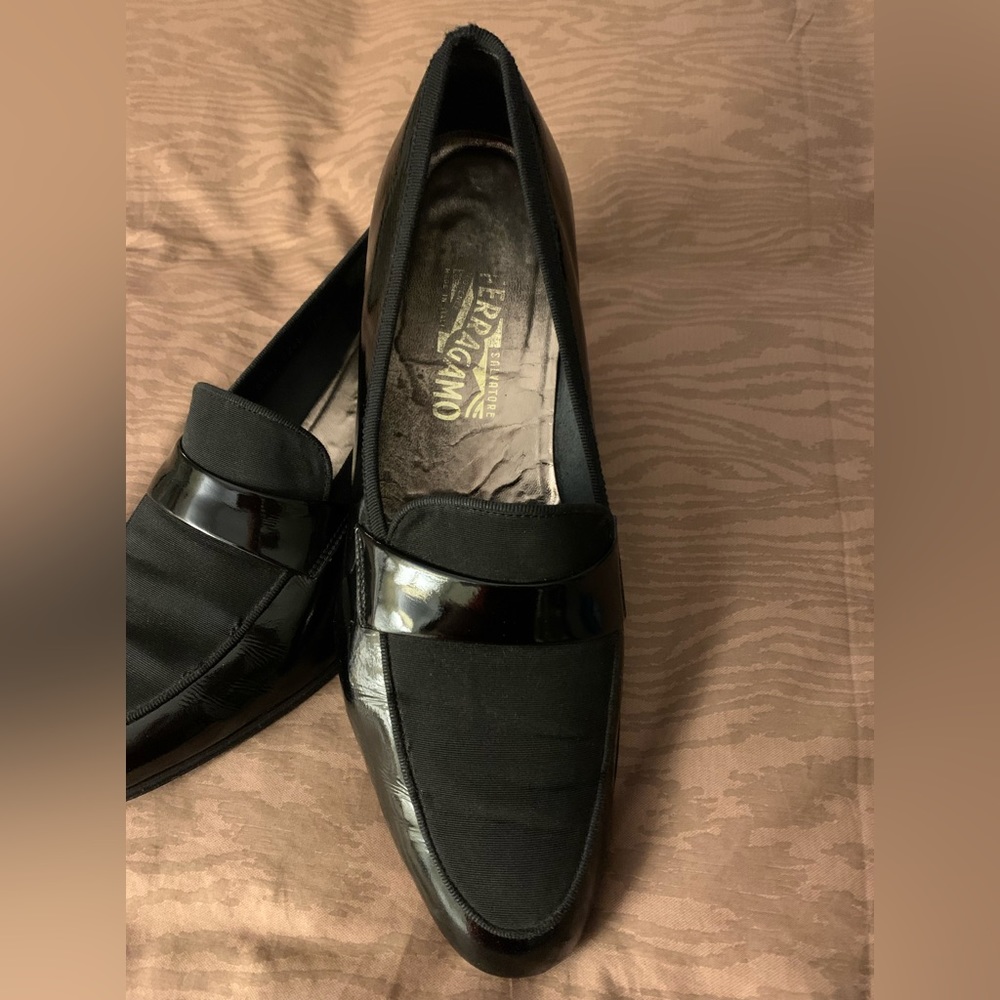 Salvatore Ferragamo Men's Black Patent Leather Tuxedo Loafers Shoes Size 11.5 D